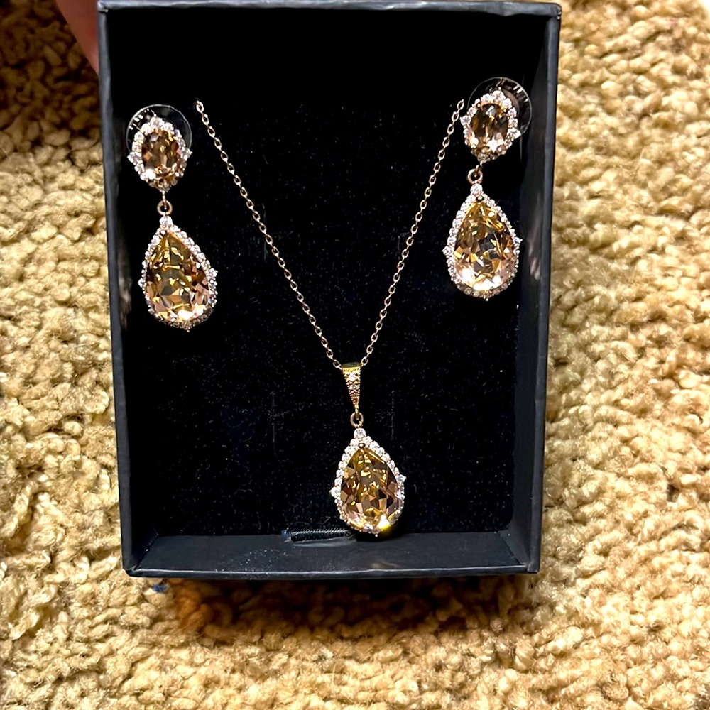 Design by Kara rose gold necklace and earring set. Brand new.
